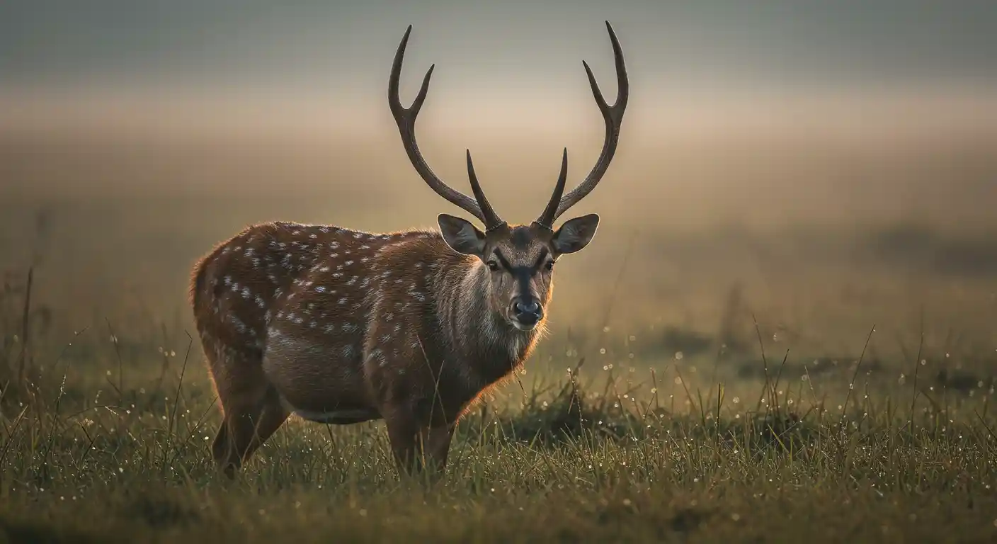 Barasingha (swamp deer) grazing in Dudhwa National Park wetlands
