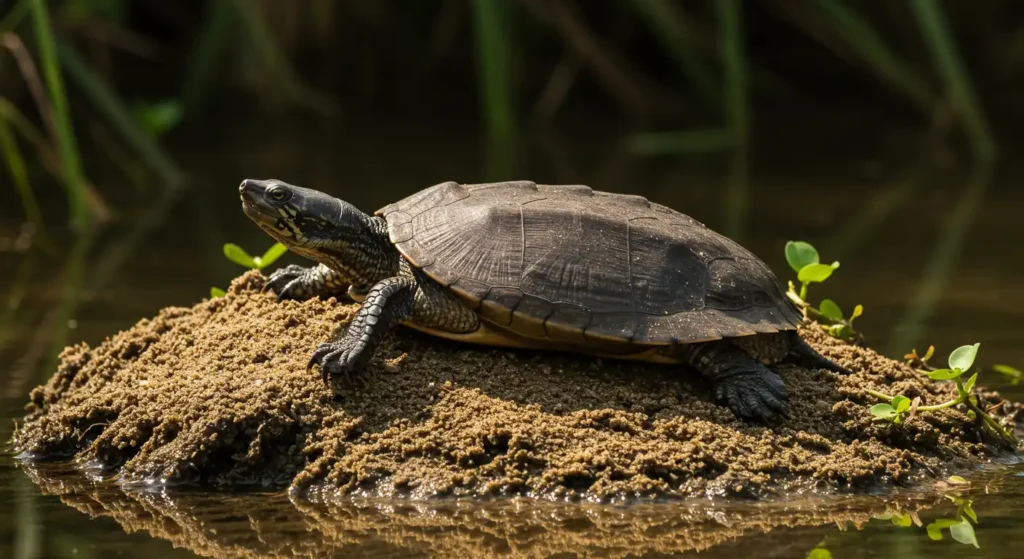 Gharial basking on riverbank in Katarniaghat Wildlife Sanctuary near Dudhwa National Park