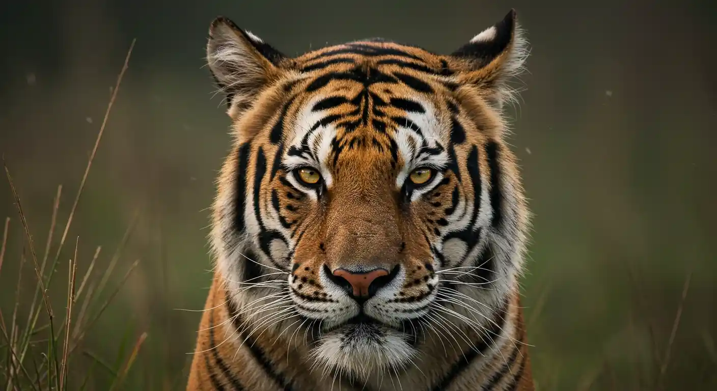 Bengal Tiger and Asiatic elephant in Dudhwa National Park forest habitat